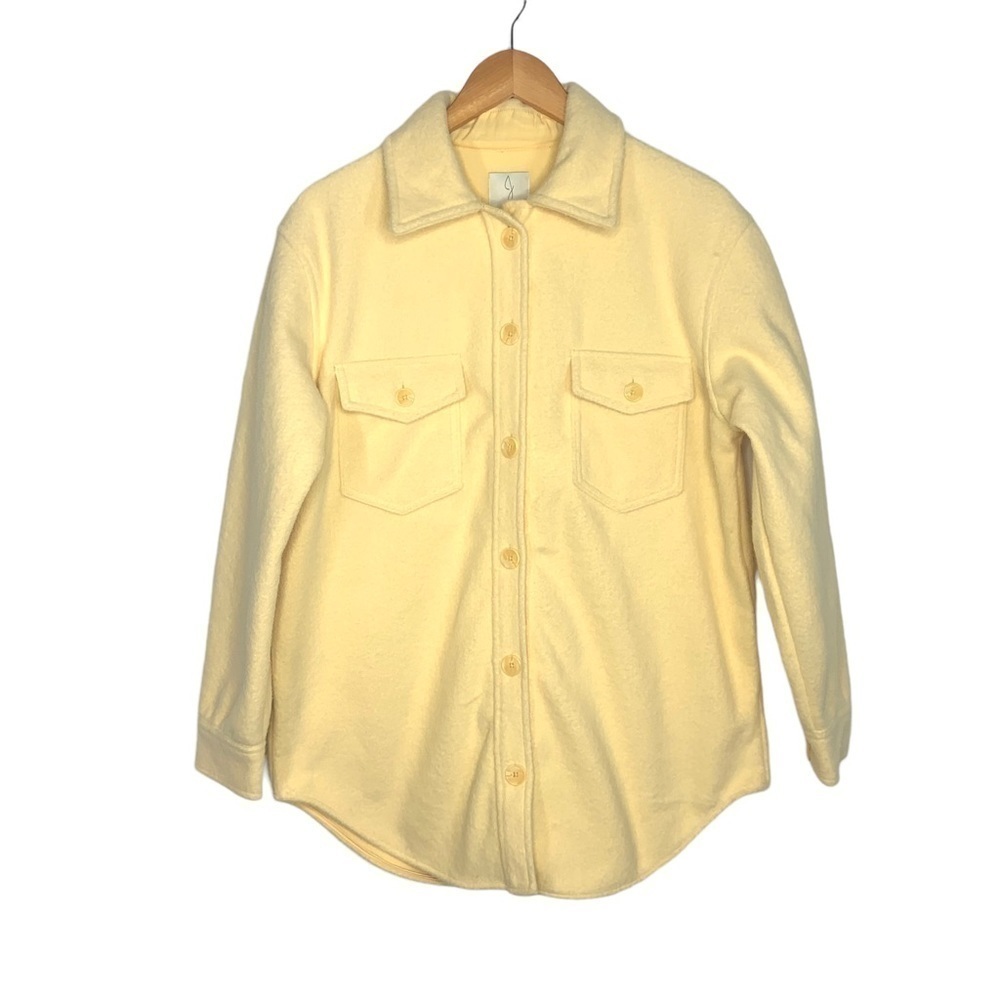 Joie Womens Fleece Long Sleeve Button Up Jacket Medium Yellow Shacket Pockets